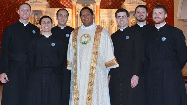 Thank you to all those who support this Novena, which finances the education of these Fathers of Mercy seminarians and future mission preachers:
(left to right) Fr. Tony Stephens (Director of Seminarians)
Br. Justin Pybus, Br. Joseph Morgan, Rev. Br. Victor Moratin, Br. Nathanael Mudd, Br. Michael French and
Br. Gabriel Heidbreder.
