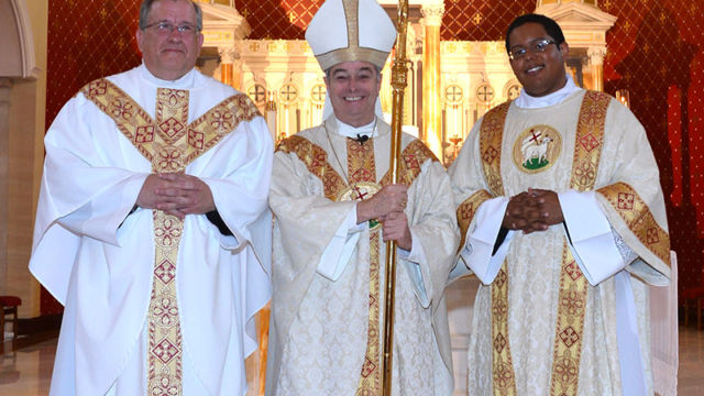 Rev. Br. Victor Moratin, CPM, (right) pictured here at the Chapel of Divine Mercy with the
Very Rev. David Wilton, CPM (left) and Bishop William Medley, D.D. (center) of the Diocese of Owensboro, KY. The Congregation is very thankful for Bishop Medley's kind presence that day.